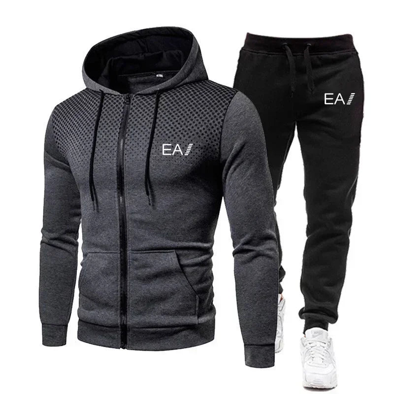 2025 Men's clothing Autumn and winter fitness fashion outdoor leisure sportswear set zipper hoodie + jogging pants two-piece set