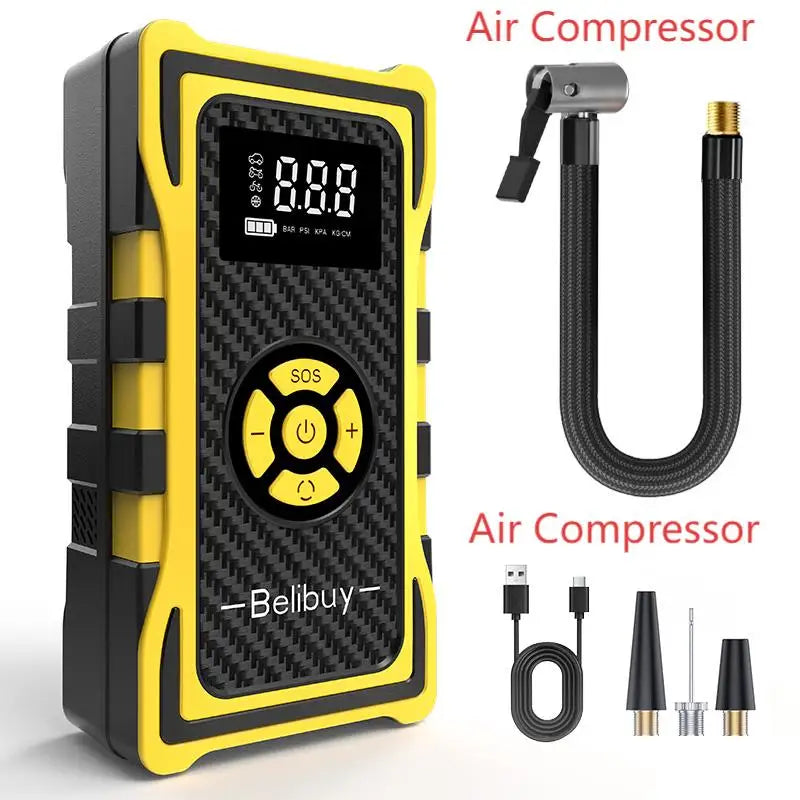 Portable 150PSI air pump, emergency car jump starter, power bank, LED lighting, air compressor,car starter suitable for all cars