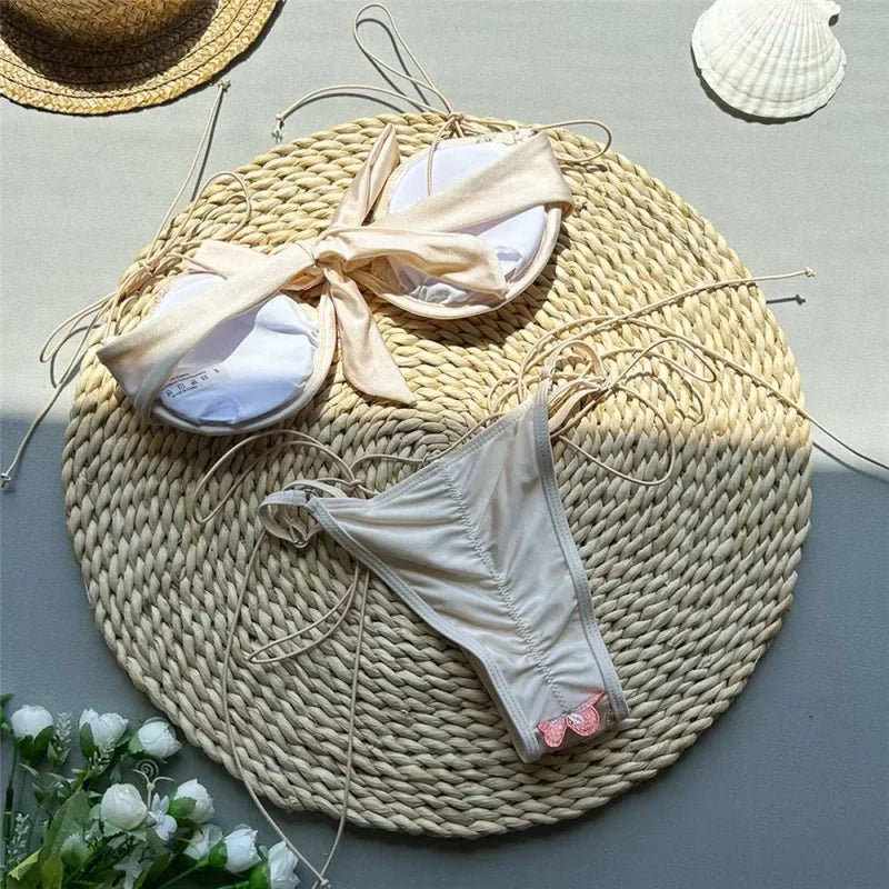 Floral Embroidery Micro Bikini
