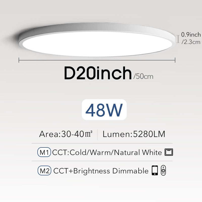 Smart Ultrathin 20-Inch LED Ceiling Lamp: Large Bedroom Lighting Fixture for Modern Living Room