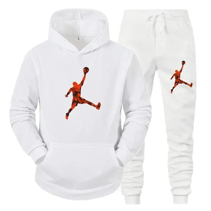 2025 New men's fashion casual sportswear, outdoor fitness jogging set, autumn and winter pullover hoodie + warm pants two-piece