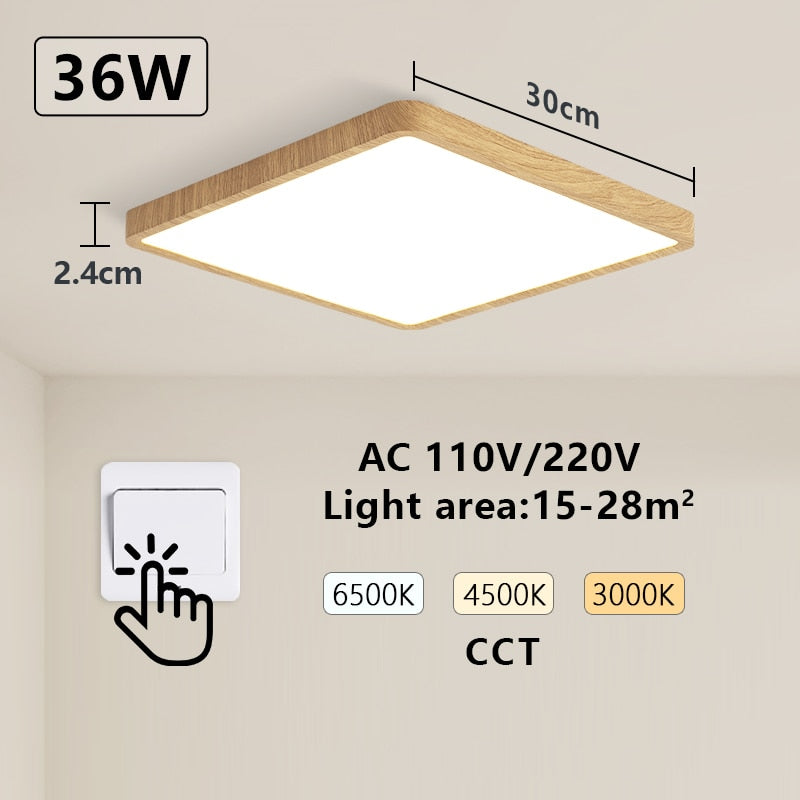 Smart Wood Grain LED Ceiling Lamp: Tuya App & Voice Control, Alexa/Google Compatible, Remote Control, Stylish Square Ceiling Light for Living Room