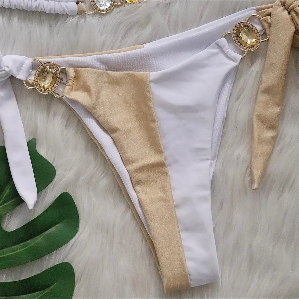 Rhinestones Splicing Bikini