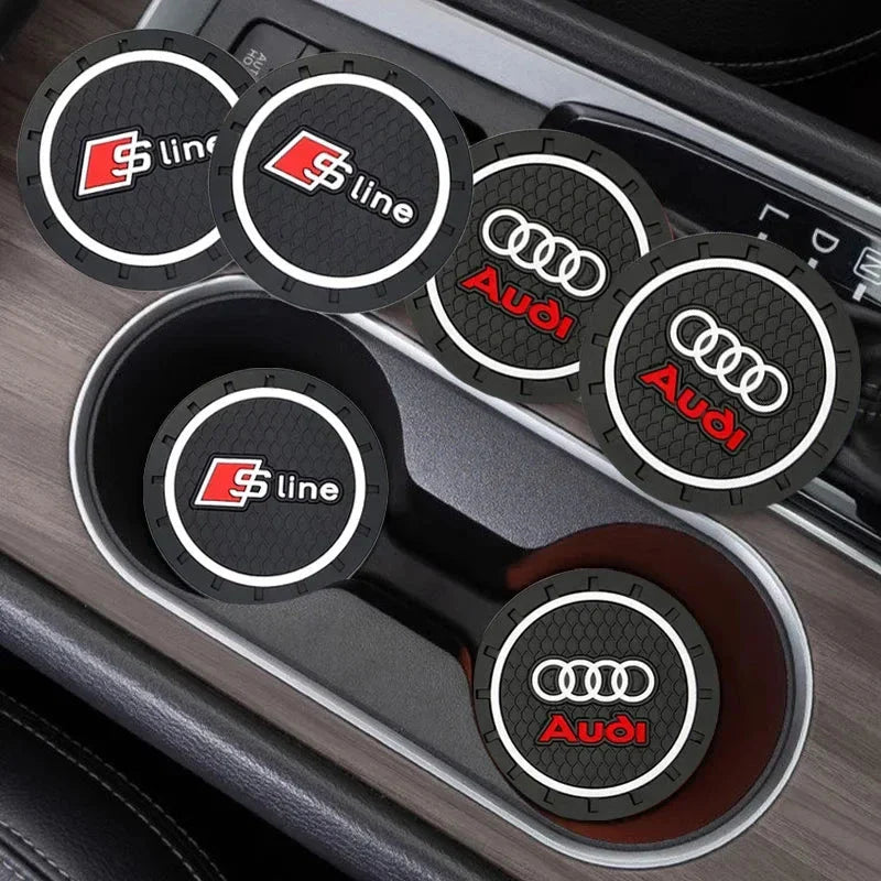 2PCS Car Cup Holder Coasters for Audi – Anti-Slip Silicone Pad, Waterproof Drink Bottle Mat for A1 A3 A4 A5 A6 A7 A8 Q2 Q3 Q5 Q7 S Series