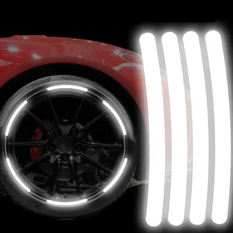 Car Wheel Hub Reflective Stripes Stickers – Night Safety Tire Rim Decals, Waterproof Warning Tape for Vehicle Decoration