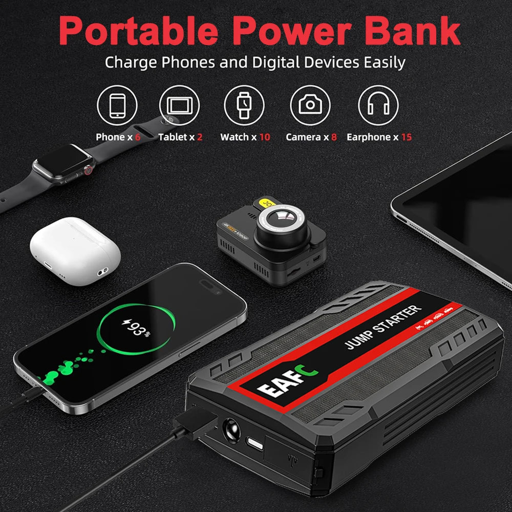 EAFC Upgrade 2000A/1000A Car Jump start LED Display Car Battery Booster Portable Car Booster start equipment for Petrol Vehicle