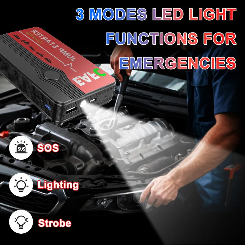 EAFC Smart Car Jump Starter 12V Portable Battery Booster 600A/2000A Power Bank LED Light Auto Battery Charger Dual USB Ports