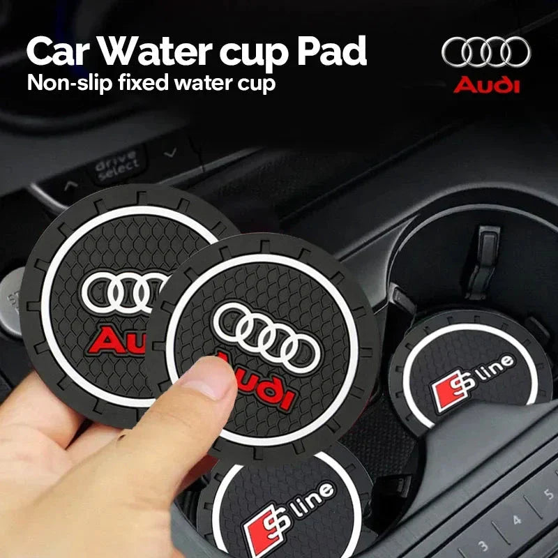 2PCS Car Cup Holder Coasters for Audi – Anti-Slip Silicone Pad, Waterproof Drink Bottle Mat for A1 A3 A4 A5 A6 A7 A8 Q2 Q3 Q5 Q7 S Series