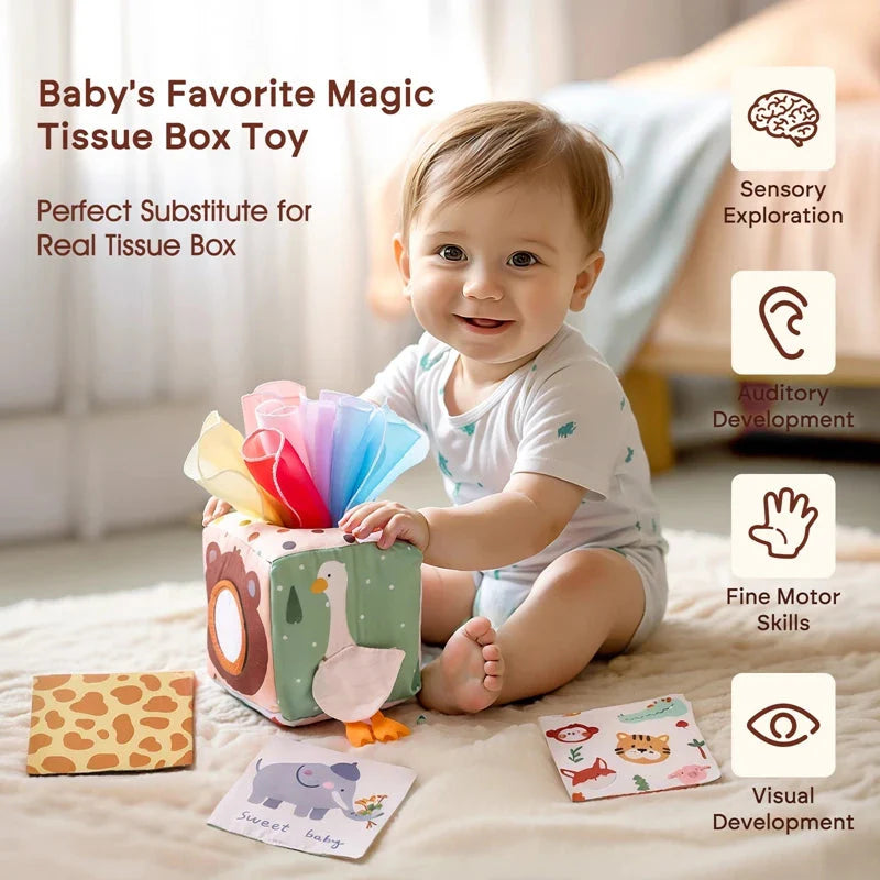 Montessori cloths Toys Magic Cotton Animal Tissue Box Kids Finger Exercise Cloth Busy Box Toys Baby Educational Activity Sensory