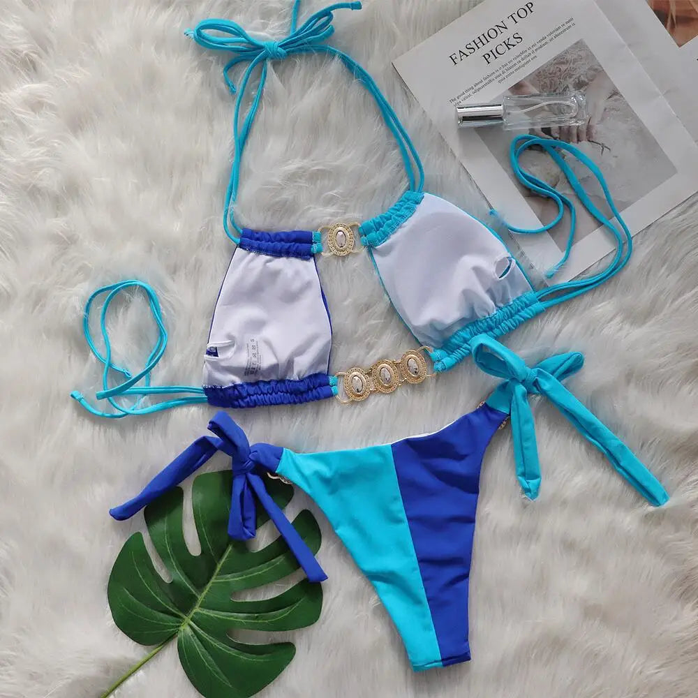 Rhinestones Splicing Bikini