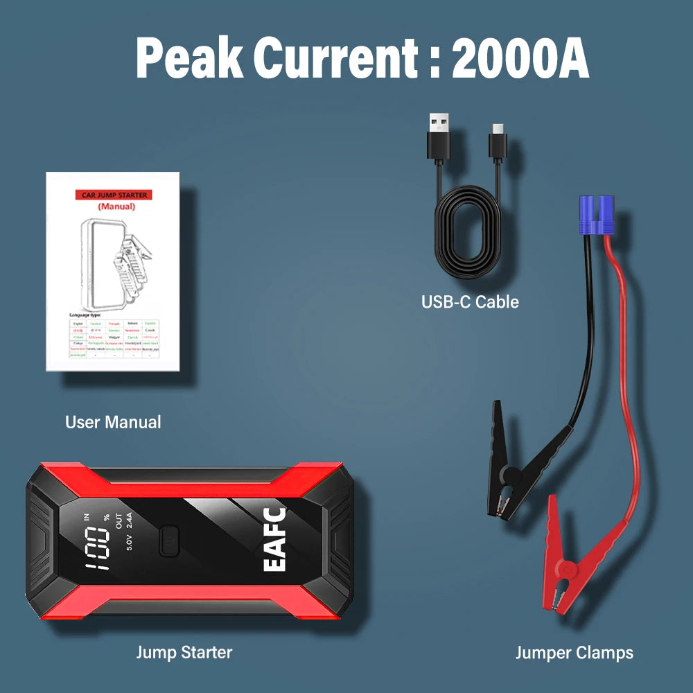 EAFC Upgrade 2000A/1000A Car Jump start LED Display Car Battery Booster Portable Car Booster start equipment for Petrol Vehicle