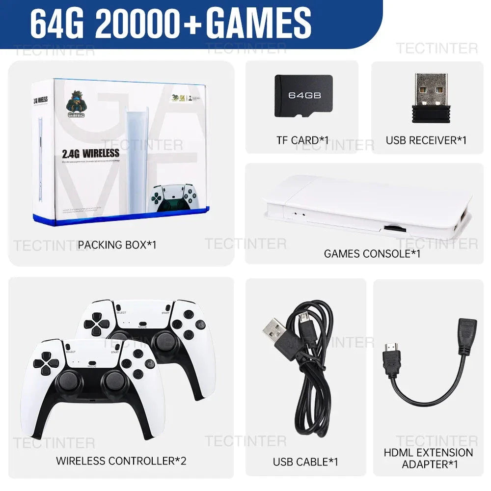 M15 4K TV Game Stick Console – 64GB Built-in 20,000+ Retro Games, Dual Wireless Controllers, Plug & Play HDMI Game Player