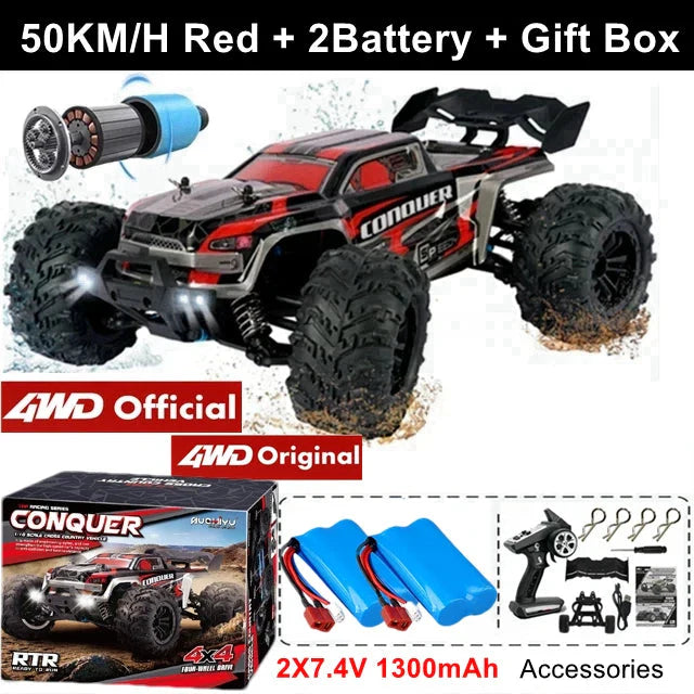 4WD RC Off-Road Car - 1:16 High-Speed Brushless Truck, 50-80KM/H, 4x4 Drift Racing Toy for Kids & Adults