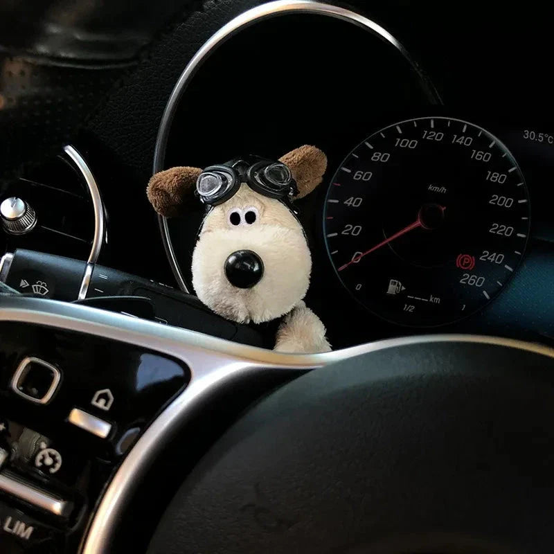 Kawaii Plush Puppy Clutch Decoration – Cute Dog Car Wiper & Turn Signal Switch Ornament with Bowknot | Auto Interior Accessories
