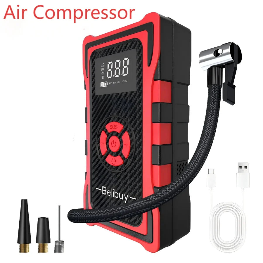 Portable 150PSI air pump, emergency car jump starter, power bank, LED lighting, air compressor,car starter suitable for all cars