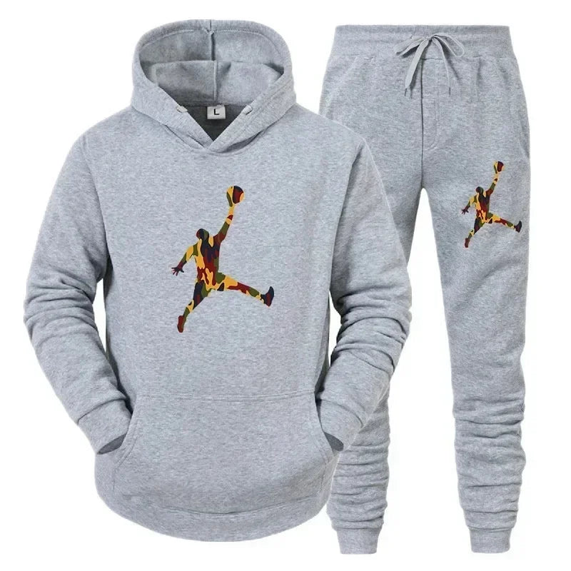 2025 New men's fashion casual sportswear, outdoor fitness jogging set, autumn and winter pullover hoodie + warm pants two-piece