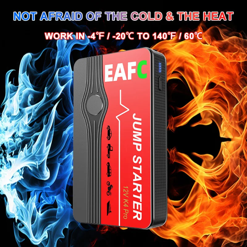 EAFC Smart Car Jump Starter 12V Portable Battery Booster 600A/2000A Power Bank LED Light Auto Battery Charger Dual USB Ports