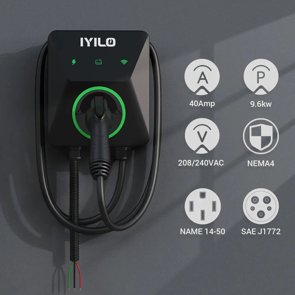 IYILO Level 2 Charger J1772 Wall-mounted Hardwired - 48A