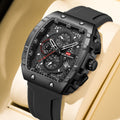 2025 New Men's Watch Multi functional Quartz Movement Rectangular Blue Dial Sports Clock Casual Fashion Silicone Strap Men Watch