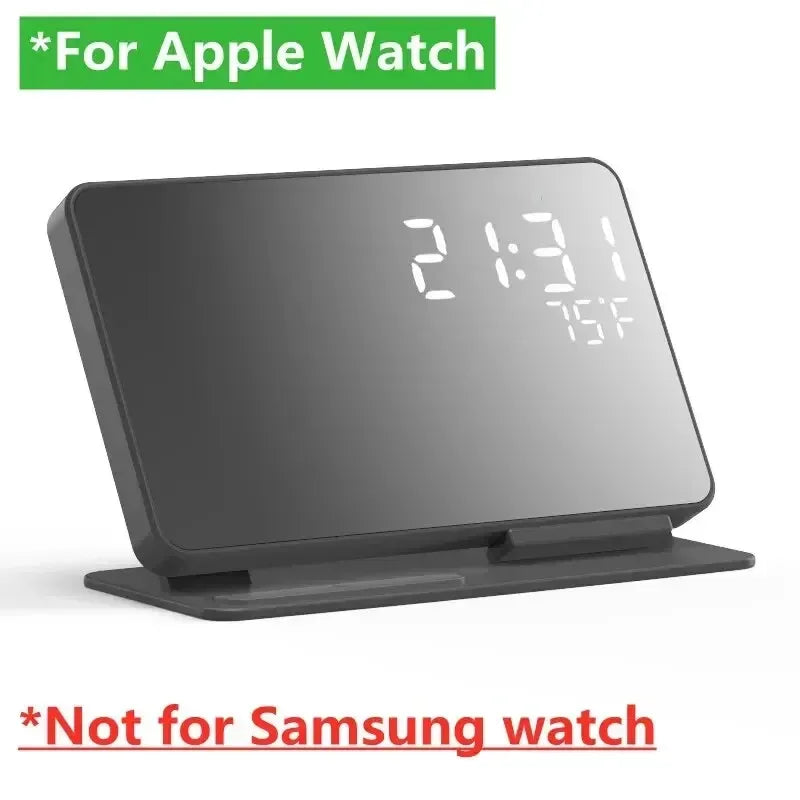 4 In 1 Wireless Charger Stand Alarm Clock Temperature Fast Charging Dock Station For iPhone 15 14 Samsung S23 S22 Galaxy Watch