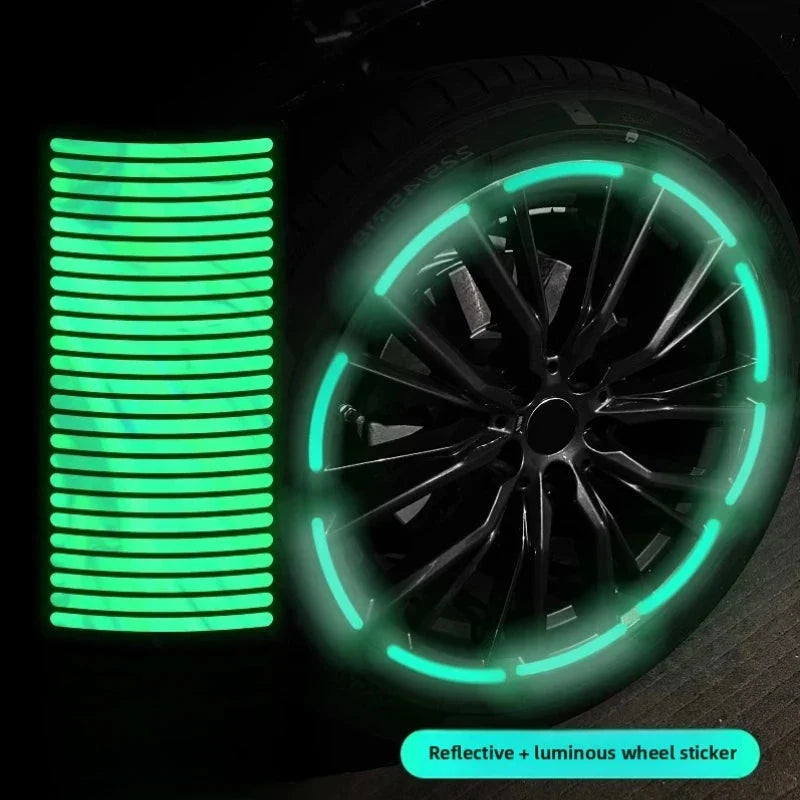 Car Wheel Hub Reflective Stripes Stickers – Night Safety Tire Rim Decals, Waterproof Warning Tape for Vehicle Decoration