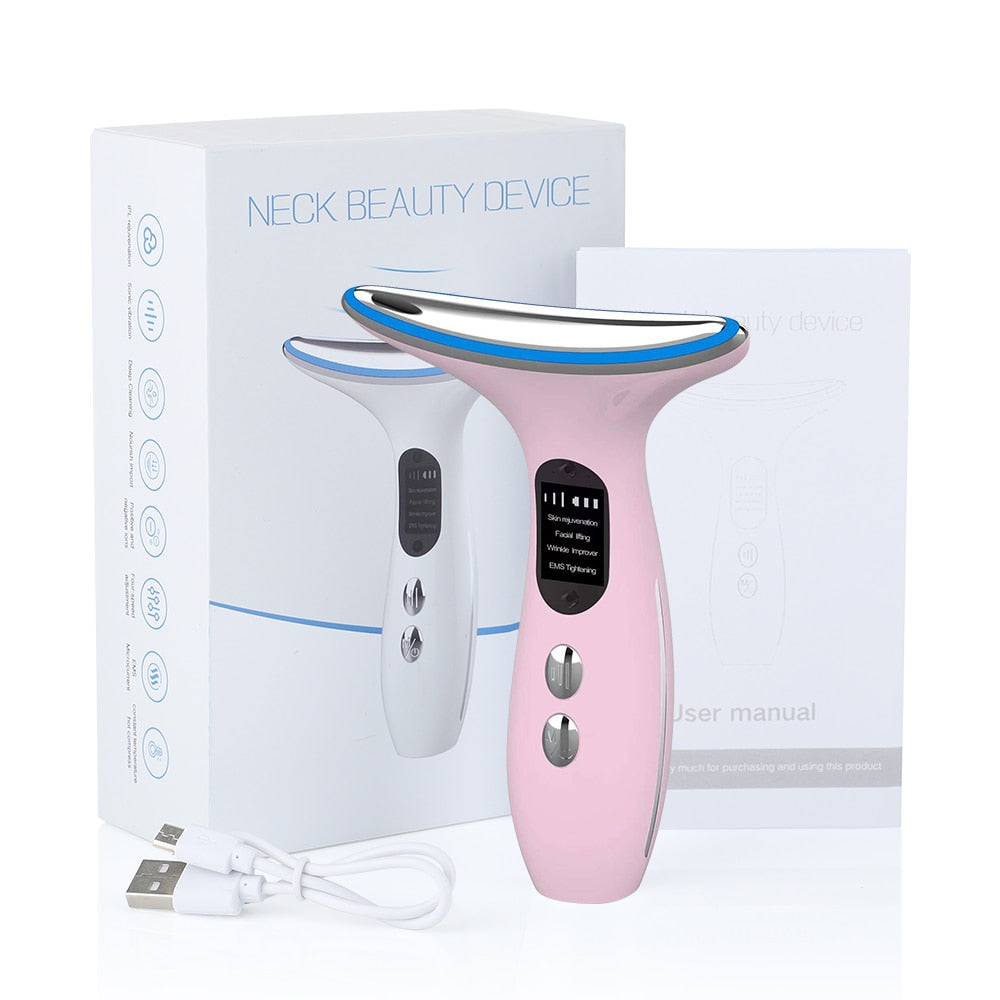 Heat EMS Face Neck Massager ION LED Photon Therapy Facial Lifting Beauty Devices Remove Double Chin Anti Wrinkle Skin Care Tools