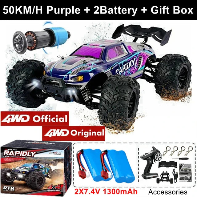 4WD RC Off-Road Car - 1:16 High-Speed Brushless Truck, 50-80KM/H, 4x4 Drift Racing Toy for Kids & Adults