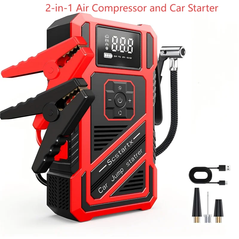 Portable 150PSI air pump, emergency car jump starter, power bank, LED lighting, air compressor,car starter suitable for all cars