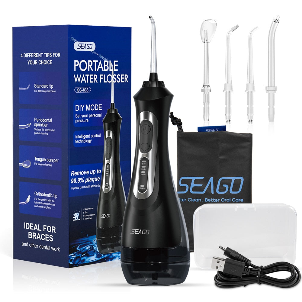 SEAGO Oral Dental Irrigator Portable Water Flosser USB Rechargeable Water Jet IPX7 Dental  200ML Water Tank