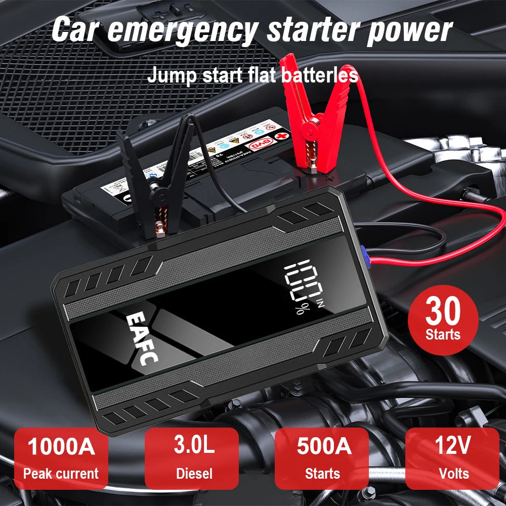EAFC 1000A Car Jump StarterPower Bank 6400mAh Portable   Emergency Battery Booster Starting Charger SOS Flashlight  PowerBank