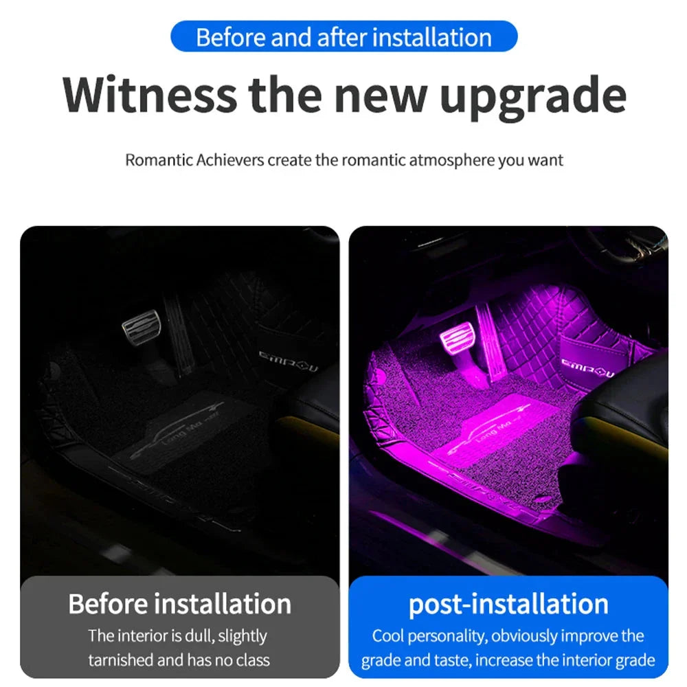 LED Car Interior Ambient Lights Kit – RGB Footwell Strip Lighting with Remote & App Music Control
