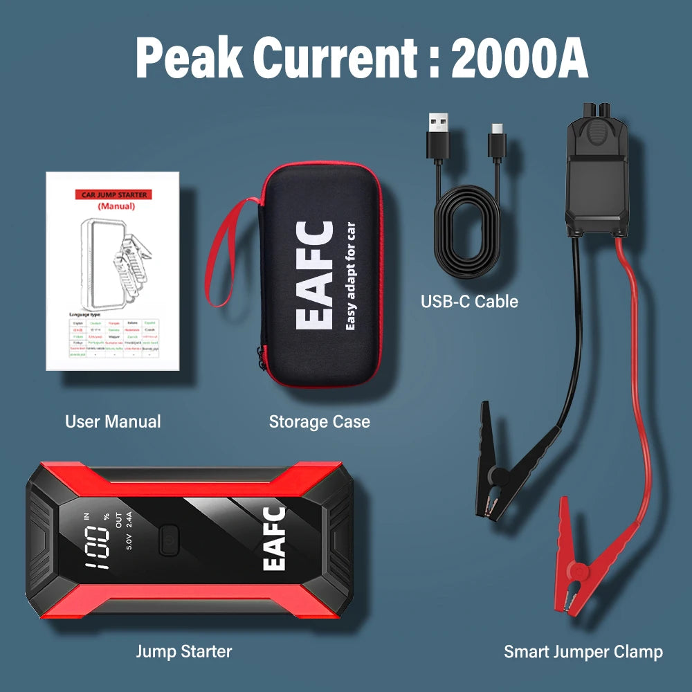 EAFC Upgrade 2000A/1000A Car Jump start LED Display Car Battery Booster Portable Car Booster start equipment for Petrol Vehicle
