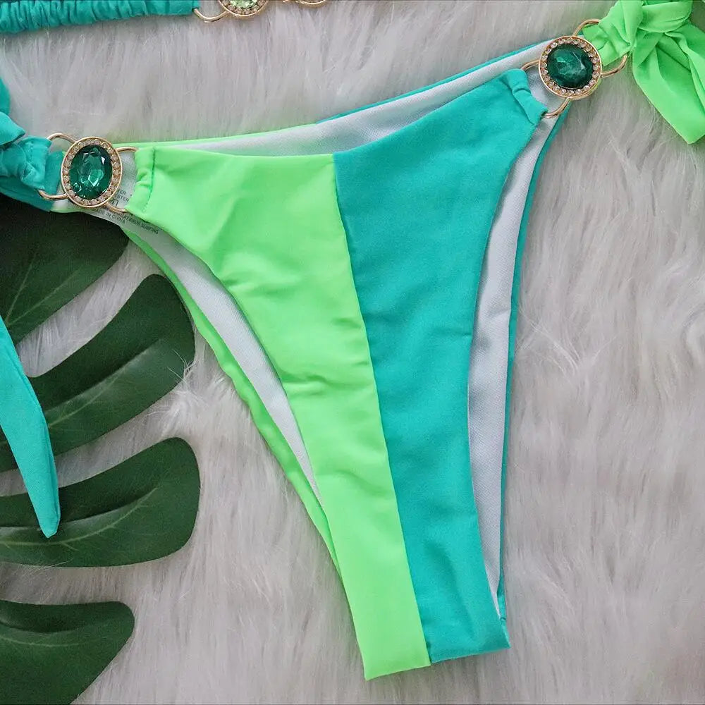 Rhinestones Splicing Bikini
