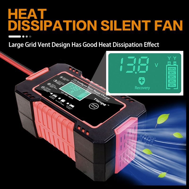 Smart 12V Battery Charger: Full Automatic Digital Display, Power Pulse Repair, Wet/Dry Lead Acid