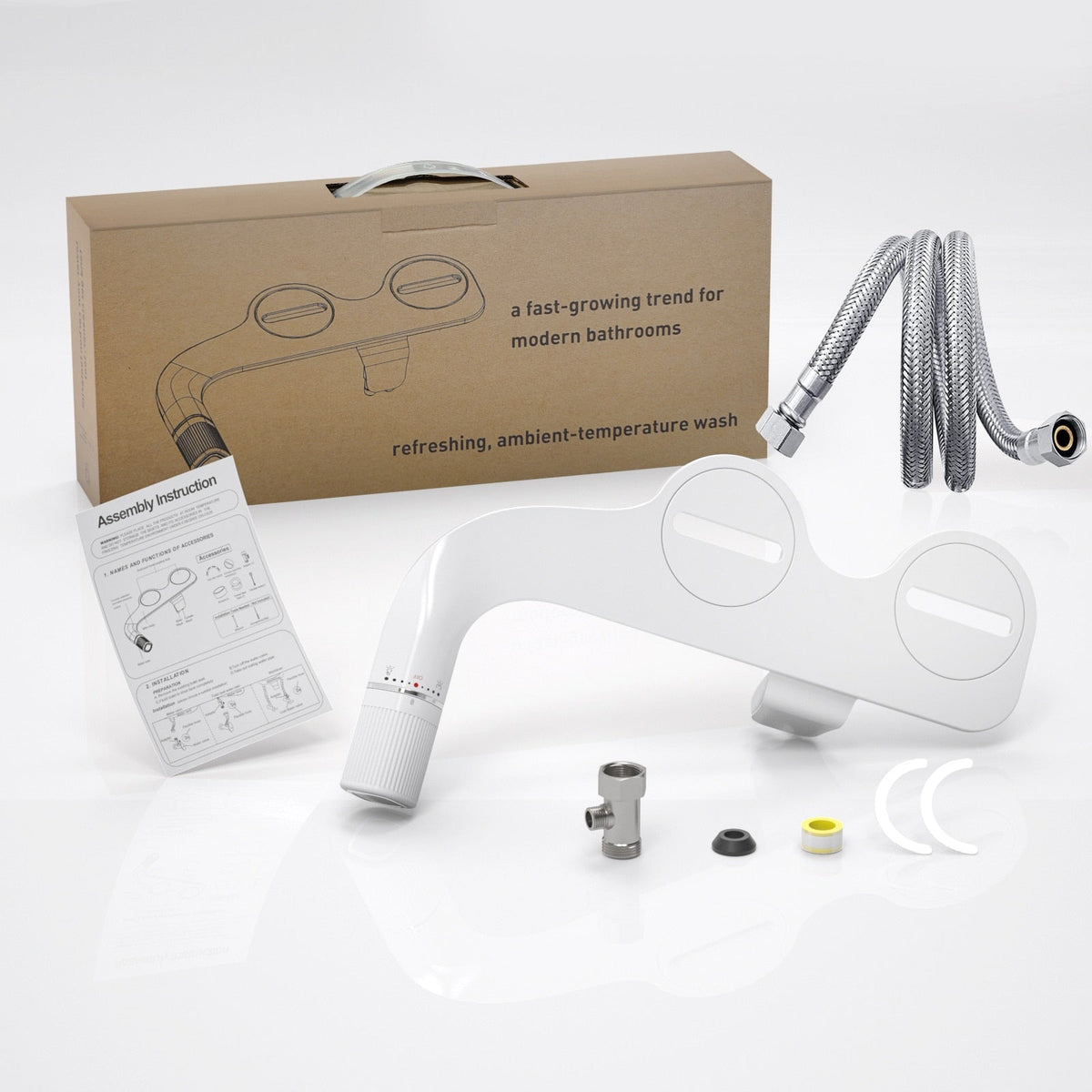 Dual Nozzle Bidet Non-Electric Toilet Attachment with Adjustable Water Pressure and Brass Inlet
