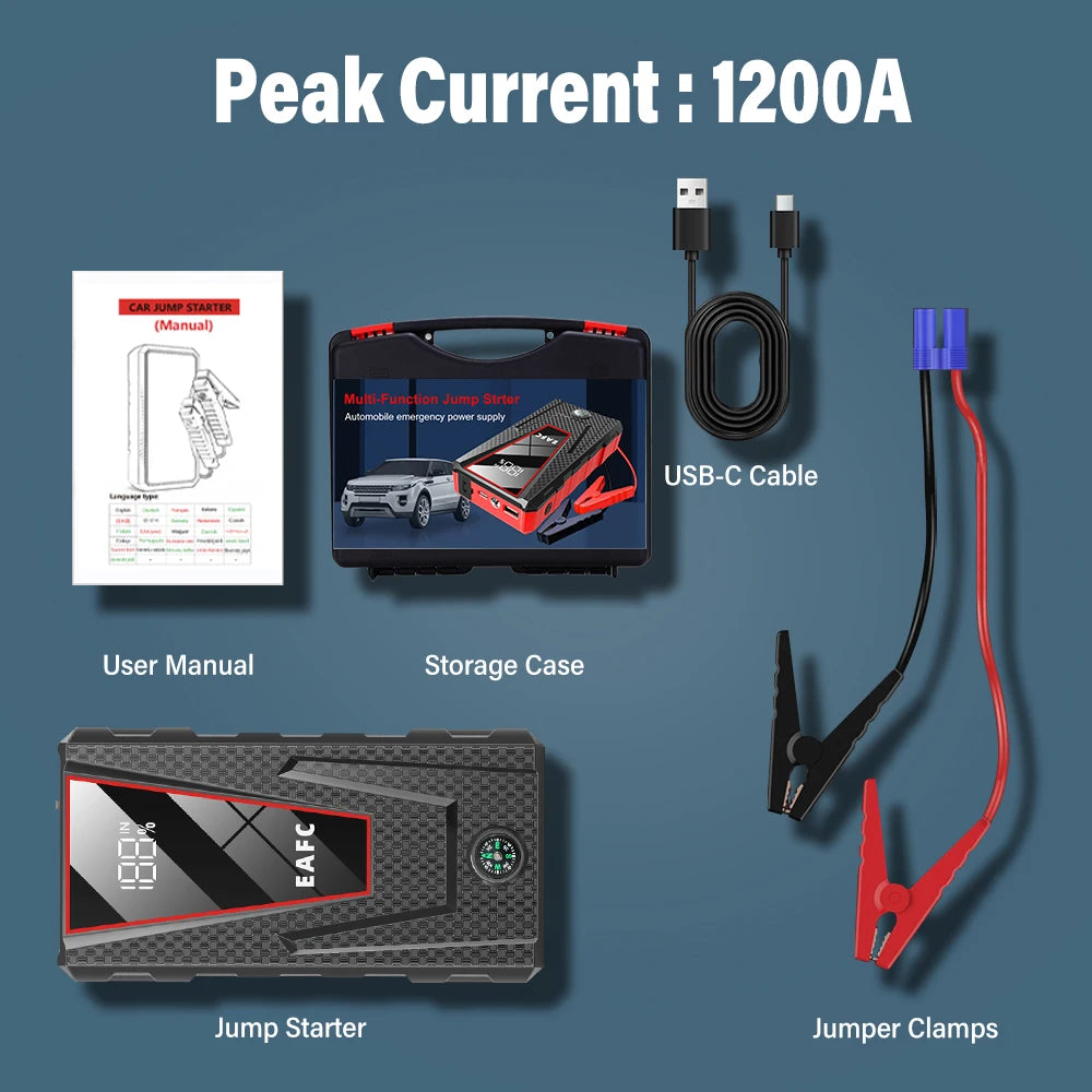 EAFC Upgrade 2000A/1000A Car Jump start LED Display Car Battery Booster Portable Car Booster start equipment for Petrol Vehicle
