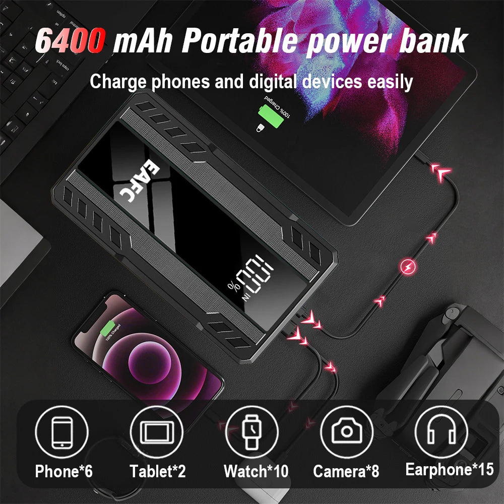 EAFC 1000A Car Jump StarterPower Bank 6400mAh Portable   Emergency Battery Booster Starting Charger SOS Flashlight  PowerBank