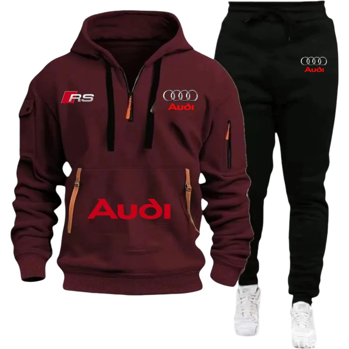 2026 Audi Warm Hoodie Pullover Jacket & Two-Piece Casual Sport Pants Set Insulated Outdoor Fashion Summer/Winter Style Clothing
