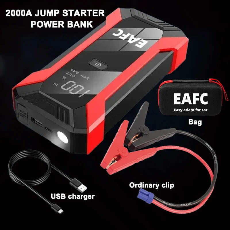 EAFC Smart Car Jump Starter 12V Portable Battery Booster 600A/2000A Power Bank LED Light Auto Battery Charger Dual USB Ports