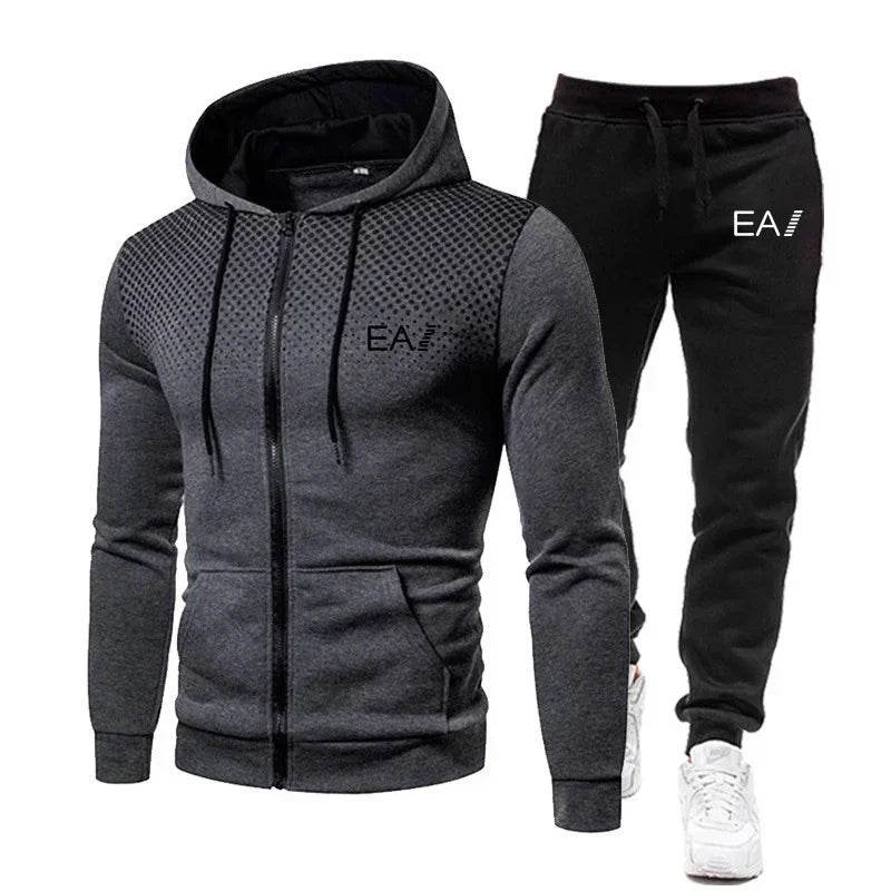 2025 Men's clothing Autumn and winter fitness fashion outdoor leisure sportswear set zipper hoodie + jogging pants two-piece set