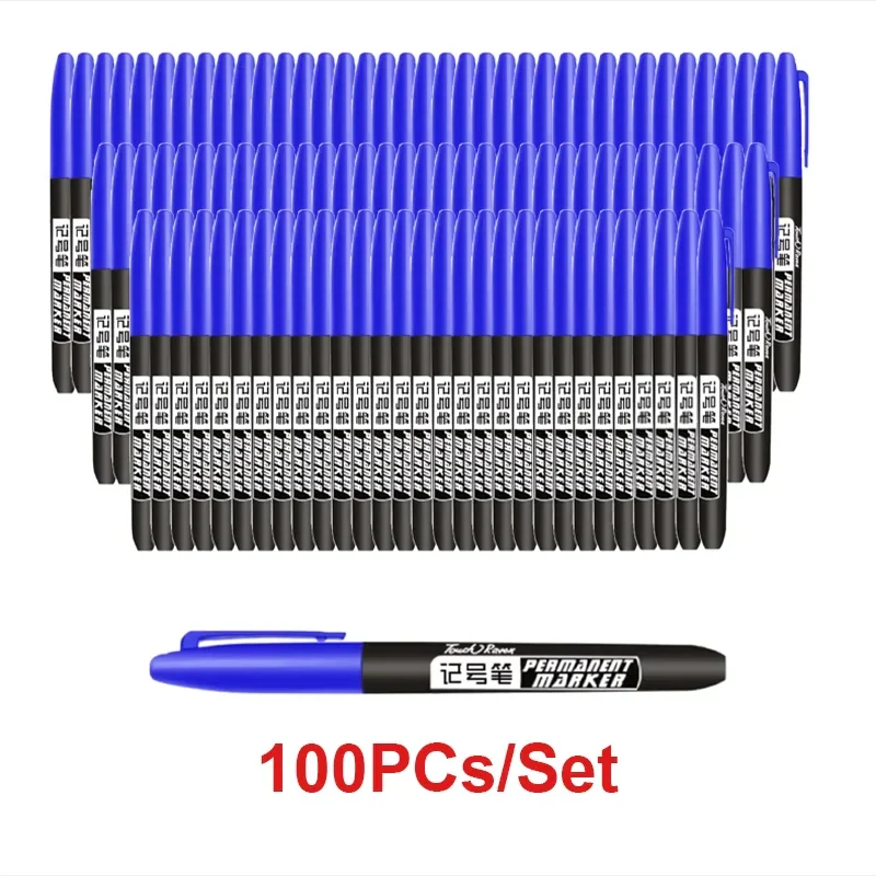 6PCs/Set Permanent Marker Pen Fine Point Waterproof Markers Thin Nib Crude Nib Black Blue Red Ink 1.5mm Fine Color Marker Pens
