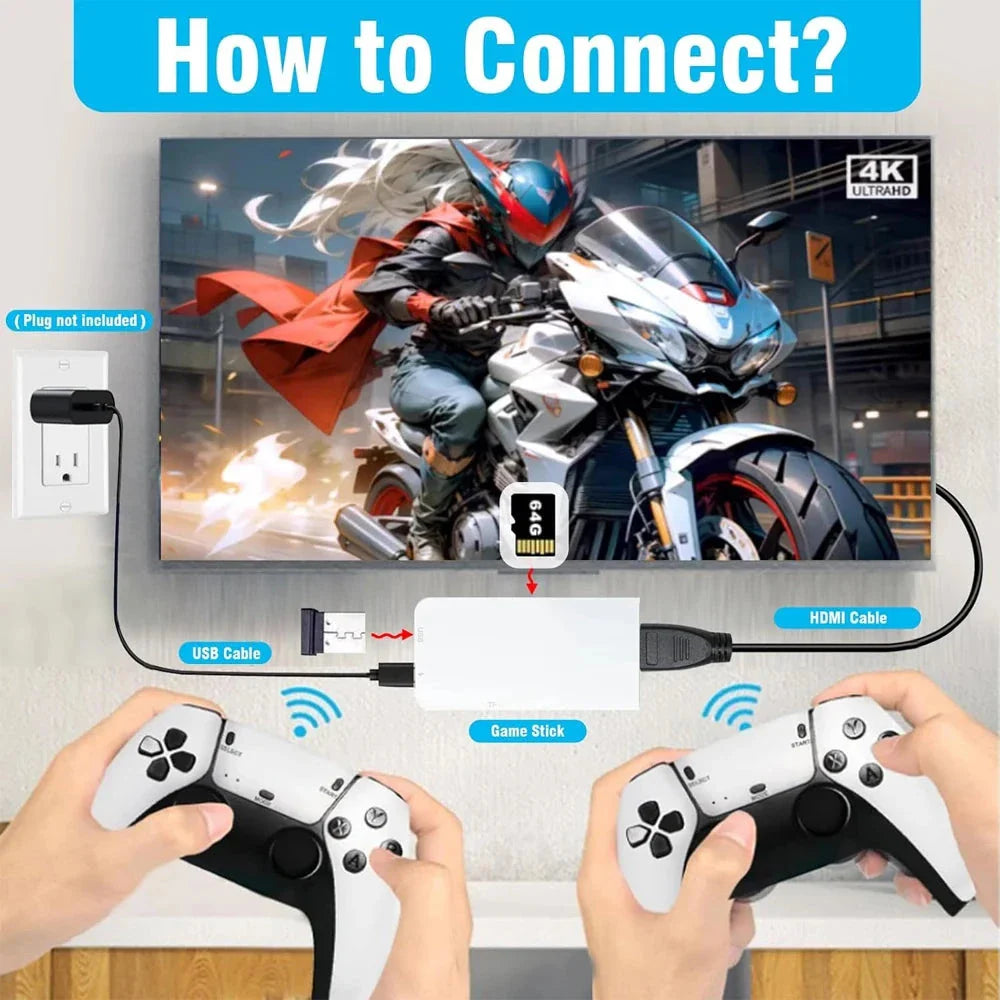 M15 4K TV Game Stick Console – 64GB Built-in 20,000+ Retro Games, Dual Wireless Controllers, Plug & Play HDMI Game Player