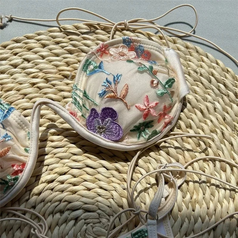 Floral Embroidery Micro Bikini