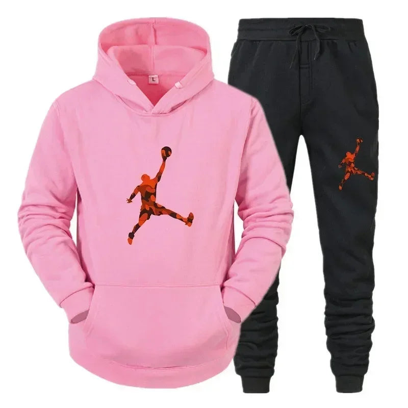 2025 New men's fashion casual sportswear, outdoor fitness jogging set, autumn and winter pullover hoodie + warm pants two-piece