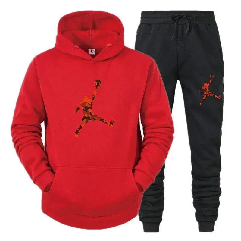 2025 New men's fashion casual sportswear, outdoor fitness jogging set, autumn and winter pullover hoodie + warm pants two-piece