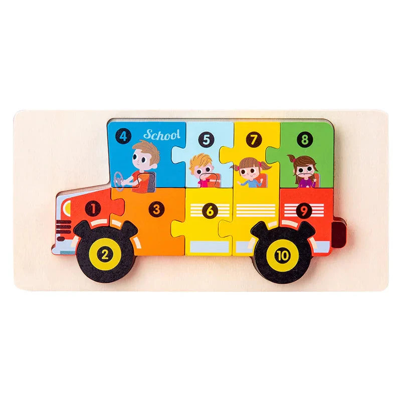 3D Stereoscopic Montessori Wooden Puzzle Cartoon Dinosaur Animal Shape Color Cognitive Educational Game Toy Kids Birthday Gift