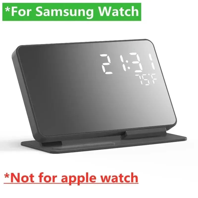 4 In 1 Wireless Charger Stand Alarm Clock Temperature Fast Charging Dock Station For iPhone 15 14 Samsung S23 S22 Galaxy Watch