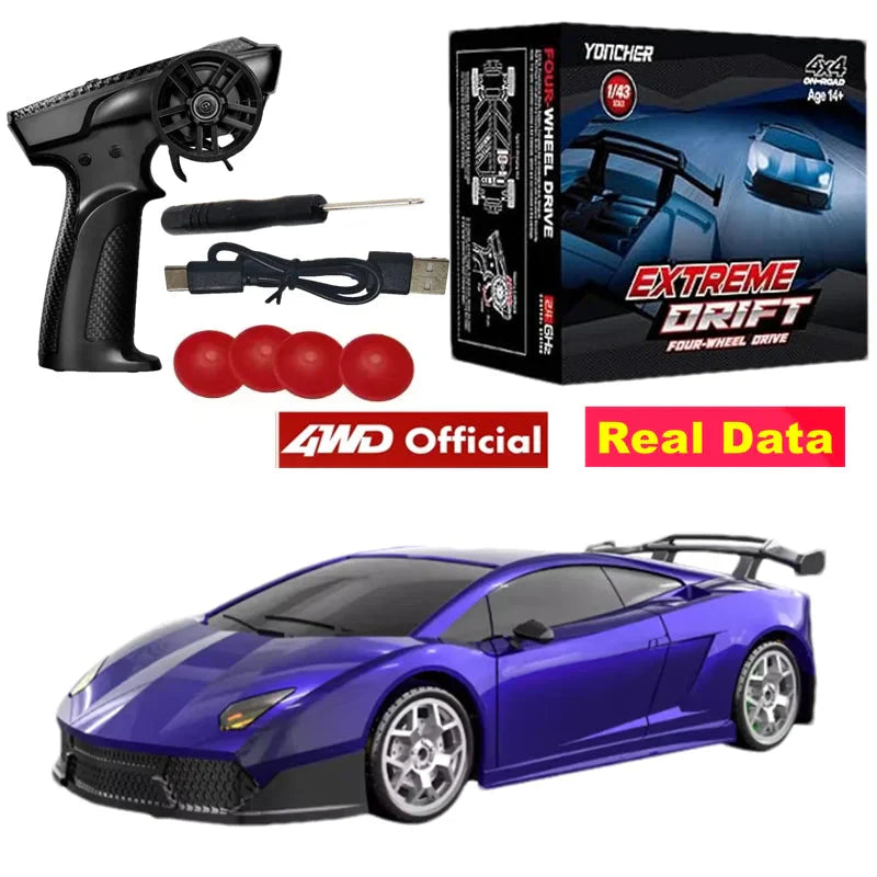 4WD RC Drift Racing Car - 1/43 Mini High-Speed Electric Car with Gyroscope, Realistic Lights, Remote Control Toy for Kids & Adults