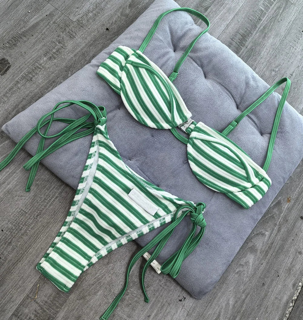 Green Striped Bikini