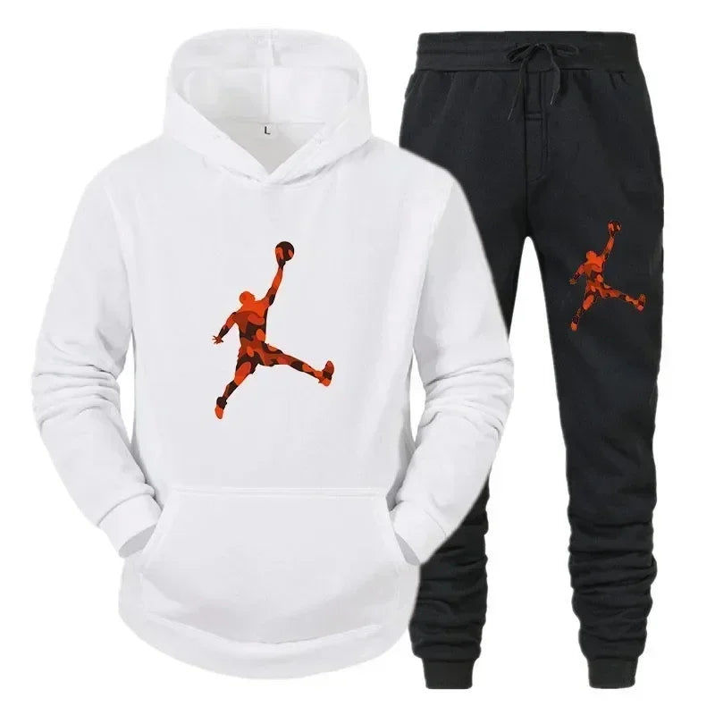 2025 New men's fashion casual sportswear, outdoor fitness jogging set, autumn and winter pullover hoodie + warm pants two-piece